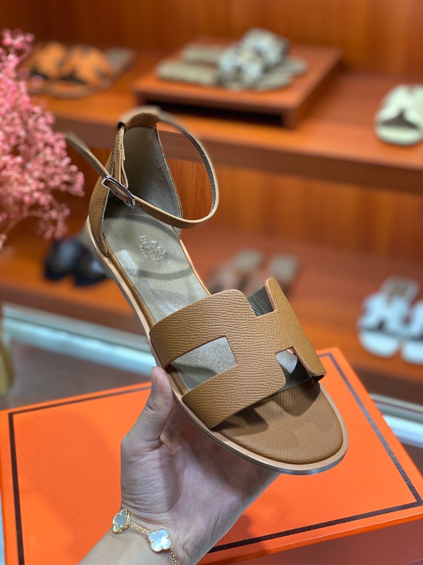 HERMES SANTORINI SANDAL COPPER CALFSKIN