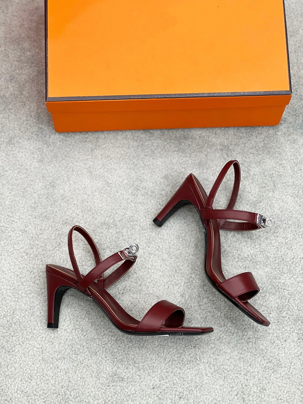 HERMES Glamour 75 Sandal Red Brown Leather