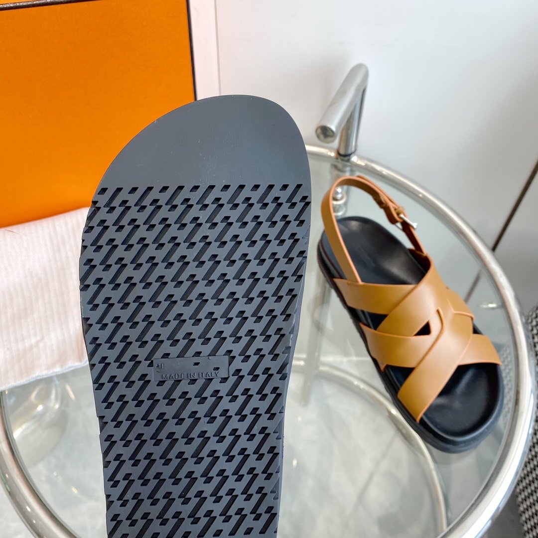 HERMES Genius Sandal Slingback Light Brown Calfskin Leather