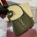 Gucci Olive Green Textured Shoulder Bag with Gold-Tone Hardware