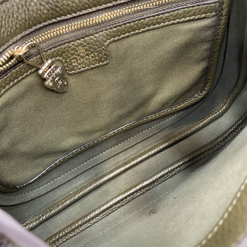 Gucci Olive Green Textured Shoulder Bag with Gold-Tone Hardware