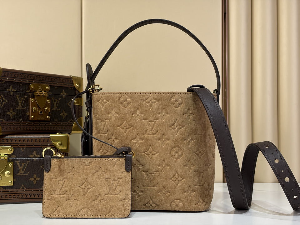 Louis Vuitton Embossed Monogram Bucket Bag with Pouch – Tan