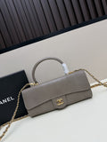 Chanel Grey Top Handle Flap Bag with Gold CC Turn-Lock & Chain Strap