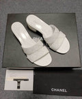 Chanel Quilted Leather Slide Sandals White CC Logo Mules