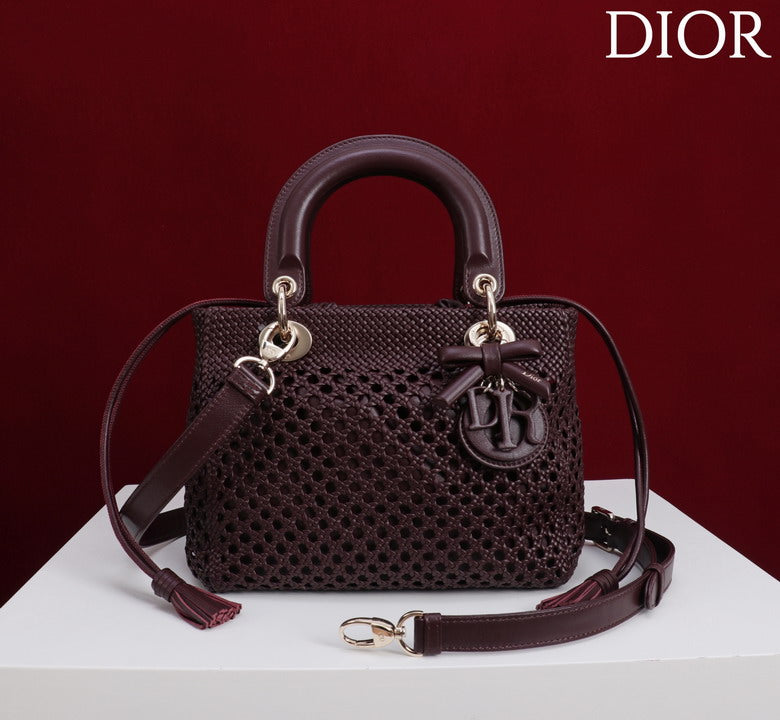 Dior Lady Dior Openwork Handbag in Burgundy
