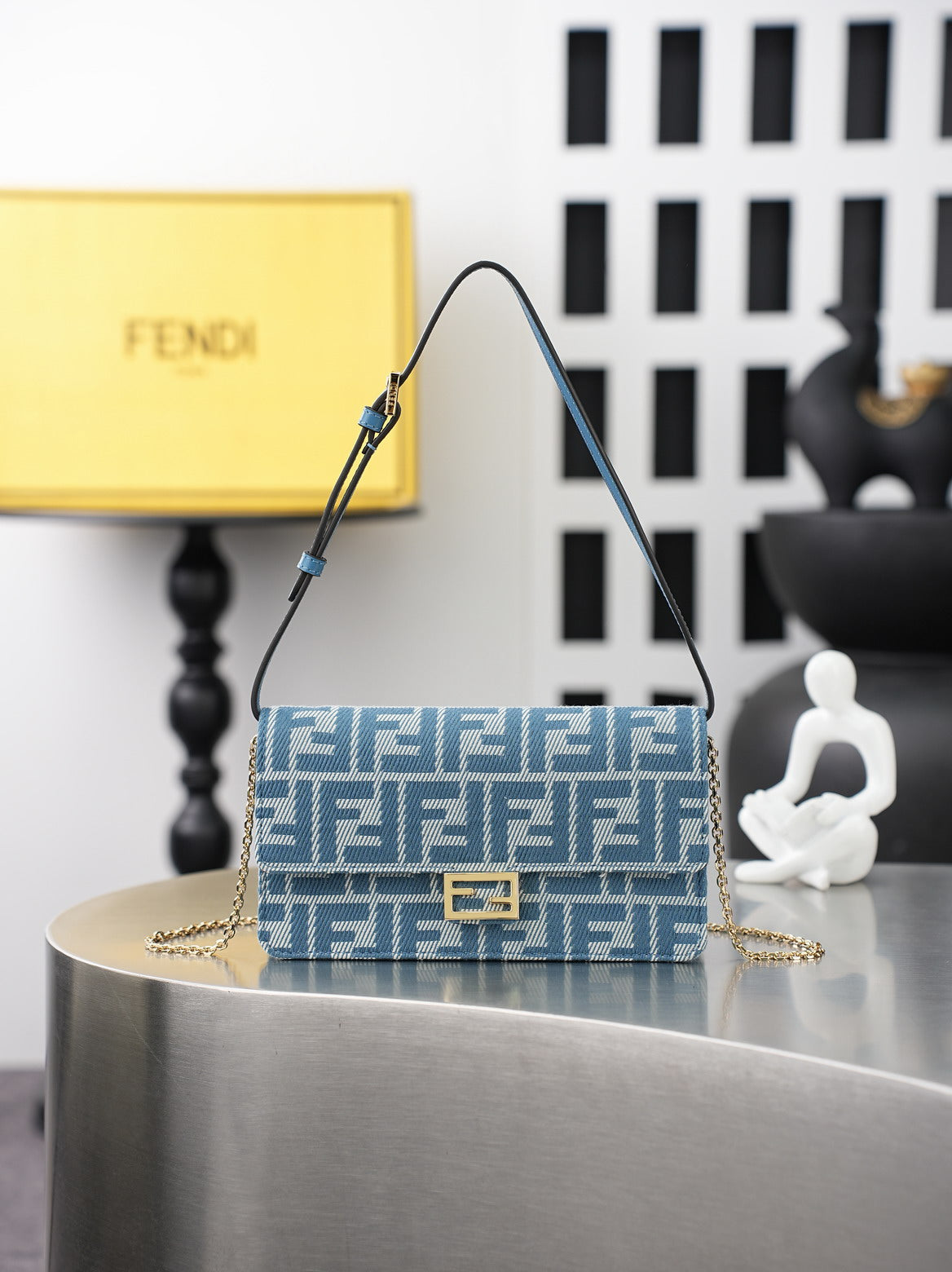 Fendi Blue Monogram Chain Shoulder Bag