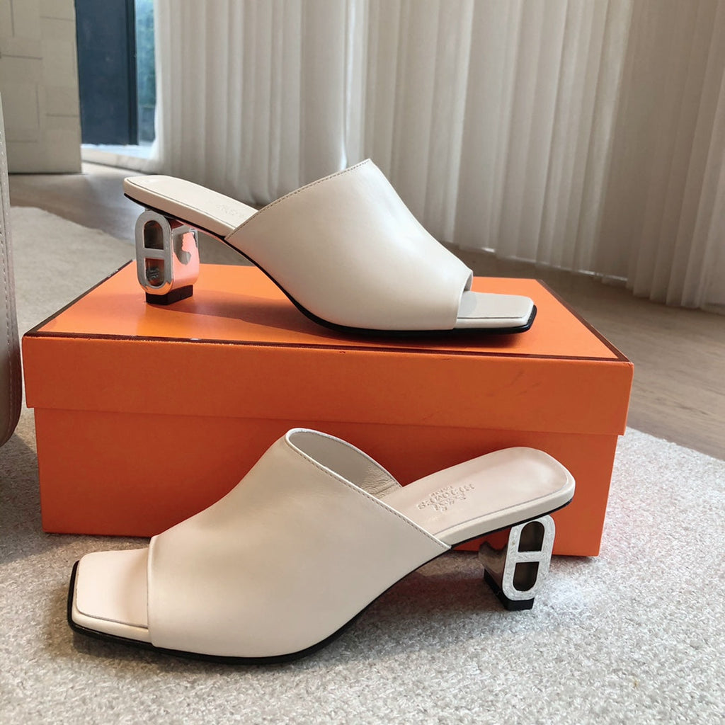 HERMES ICONIQUE 60 SANDAL WHITE CALFSKIN