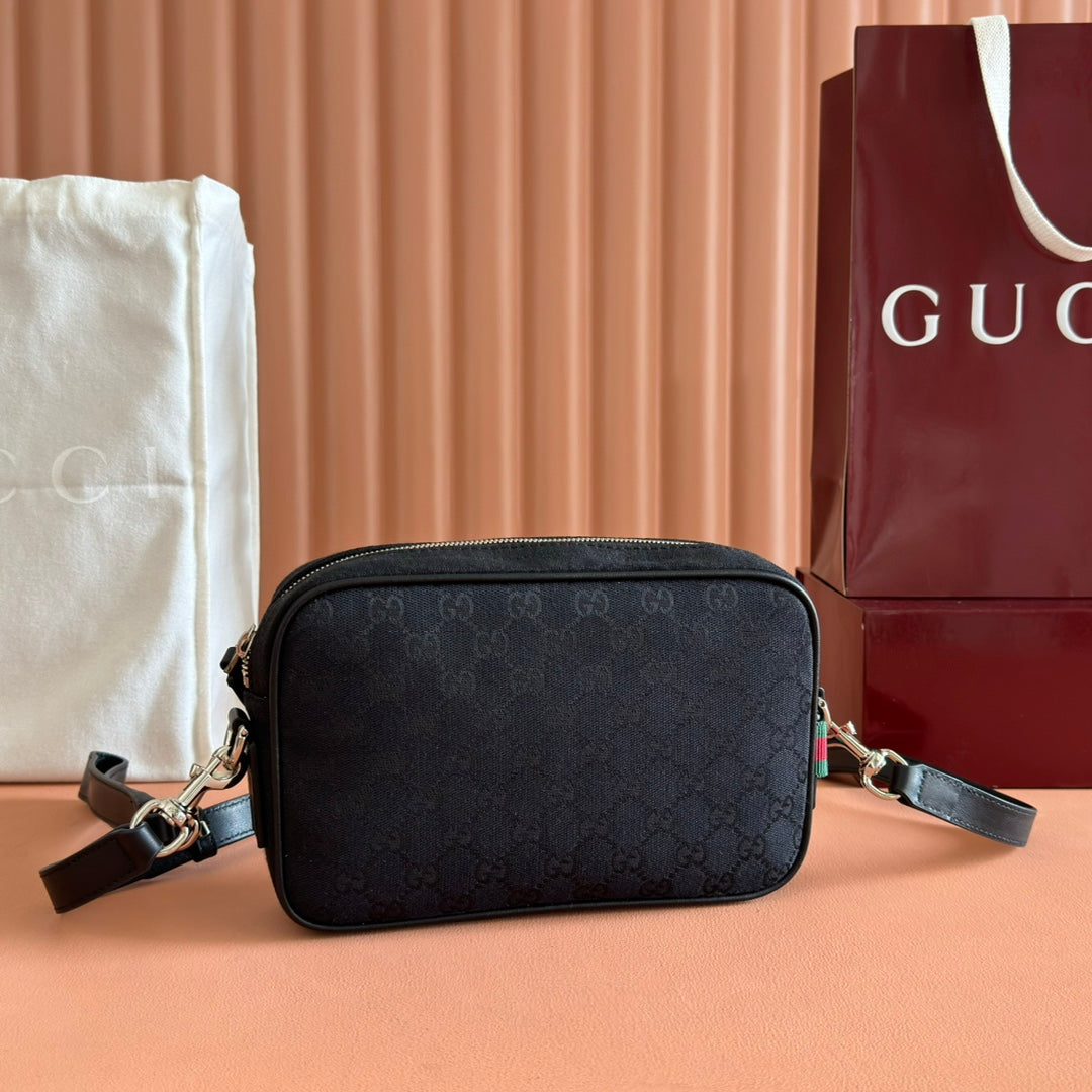 GUCCI SMALL CROSSBODY BAG 23.5 IN BLACK  CANVAS